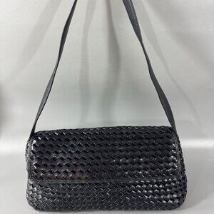 Vintage HOBO INTERNATIONAL Black Leather Basket Weave Shoulder Bag